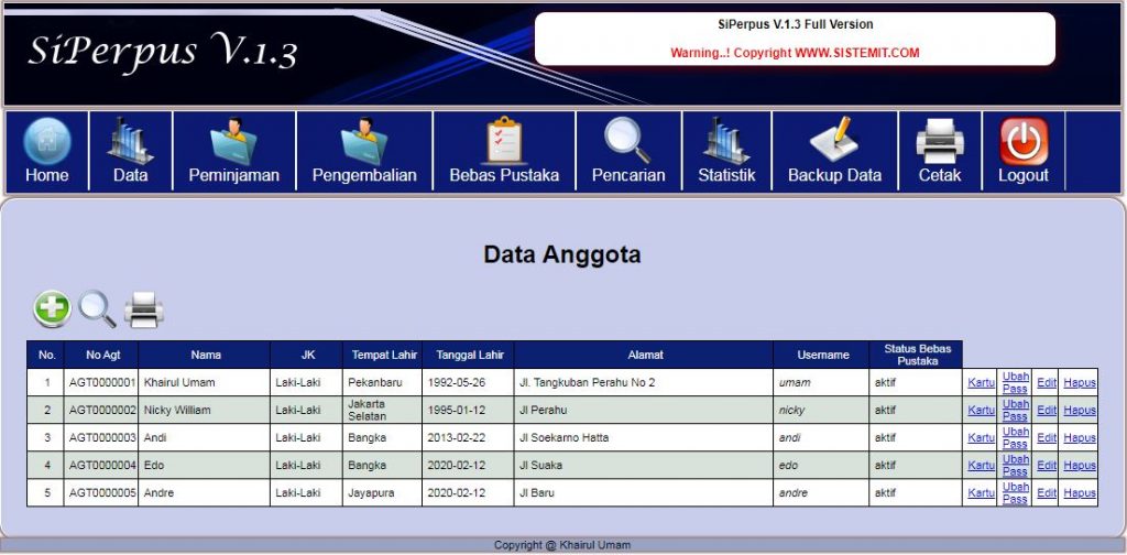 Data Anggota Perpustakaan